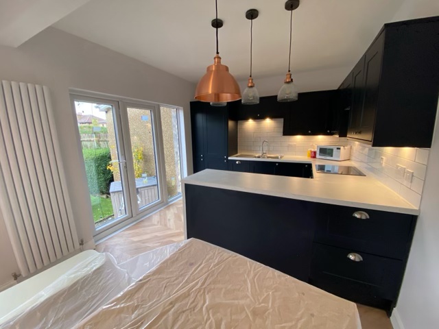 Clarkston open-plan kitchen looking back from the new picture window
