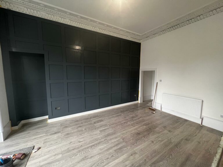 Painted feature wall in a finished Glasgow renovation by Home Decor Zone